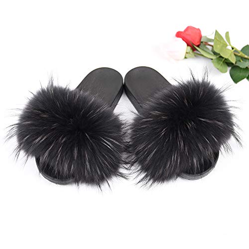 Jancoco Max Womens Fur Sliders Slippers Raccoon Fur Furry Slides Fashion Flat Soft Open Toe Fluffy Sandals2