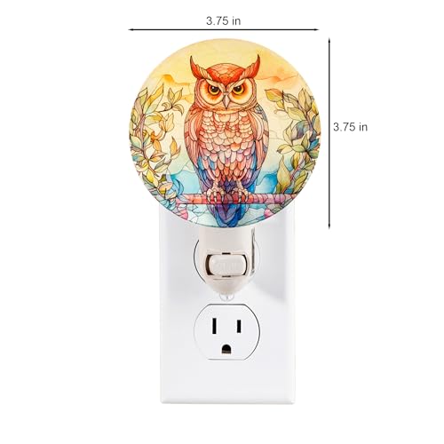 Image of Owl Night Light Vintage Retro Cottage Core Bird Figurine Plug in Wall On /Off Switch Tiffany Stained Glass Style