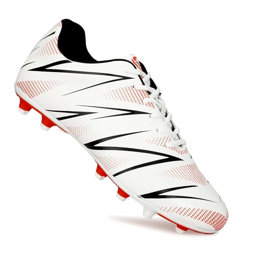 Image of PRO KVH Men's Football Stud Shoes - White-Red | Lightweight Soccer Cleats for Men | Synthetic Upper, TPU Sole | Durable Grip Sports Shoes for Football