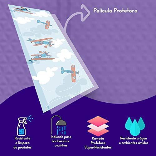 Papel De Parede Auto Colante Adesivo Aviões Azuis Branco Para Quarto Infantil Com Laminação