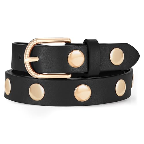 SUOSDEY Women Studded Belt Fashion Leather Belt Ladies Waist Belt Silver Gold Buckle Belt for Jeans Pants Dresses