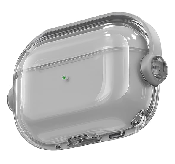 Image of Hybrid Clear Case Cover for Apple Airpods Pro 3 (2025), Anti-Yellowing, Safety Lock, Phone Stand (Transparent Black with Lock)