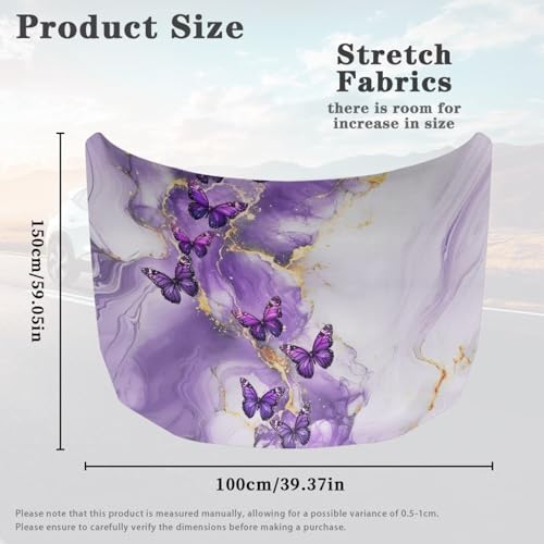 Image of Car Hood Cover,Marble Purple Butterfly Car Bonnet Banner, Universal Fit, Stretchable, Waterproof Automotive Hood Covers