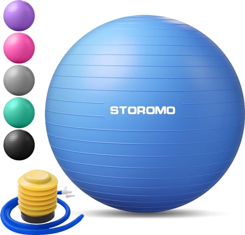 STOROMO Exercise Ball,Yoga Ball(with Exercise Tutorial)，Extra Thick Non-Slip,Holds 2500 lbs, Workout Ball for Pregnancy Birthing and Balance Stability (Blue, 75cm/29.5in) by STOROMO - Used condition - US$10.88