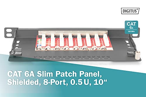 Digitus Pannello Patch Cat-6A - 8 Porte - Montaggio A Rack Da 10 Pollici 0,5U - Schermato - Prese Rj45-10Gbase-T - Pannello Di Distribuzione Lsa - Nero - 4