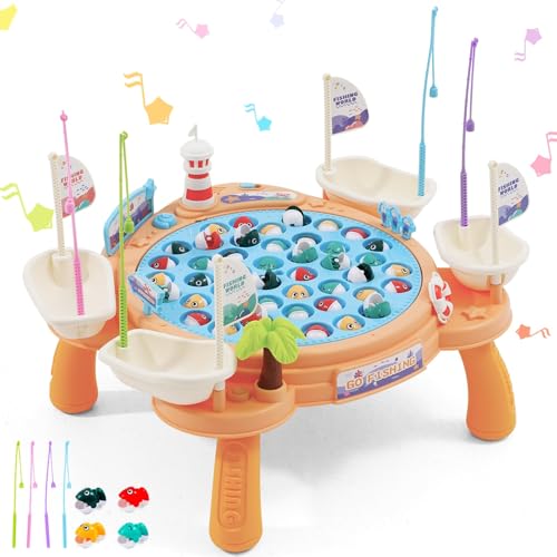Jouet Musical Ensemble de pêche Jeu de pêche Poisson avec Musique et Jouet de pêche pour Enfants, 45 Poissons et 4 Cannes à Pêche pour Enfants,Jouet éducatif pour Enfants à partir de 3 Ans
