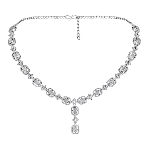 Image of Asmitta Jewellery Rhodium Plated Silver Toned Contemporary Choker Jewellery Set For Women Girls | Combo Of White And Baby Pink Cubic Zirconia & American Diamond Studded Necklace And Earring |Jewelry Suitable For Wedding Party (Contemporary)