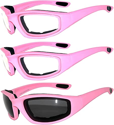 Image of OWL 3 Pack Motorcycle Riding Glasses, Padded Sport Sunglasses, Assorted Colors for Men and Women
