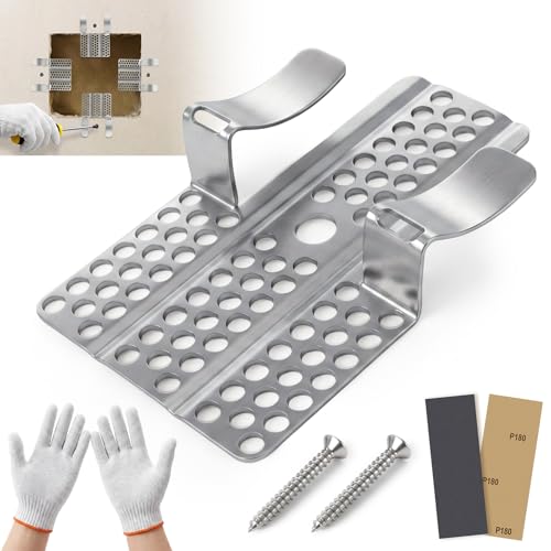 30 Pack Drywall Repair Clips Kit 1/2 Inch Stainless Steel Fasteners with 60 Screws Sandpaper & Gloves Commercial & Residential DIY Drywall Patch Kit for Smooth or Textured Walls