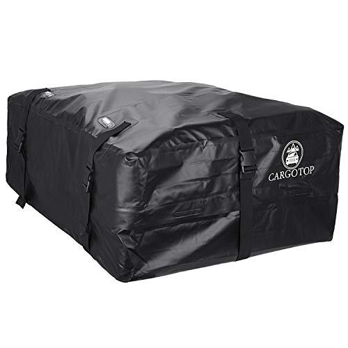 CARTOP Cargo Bag, Waterproof Cargo Bag Easy to Install Soft Rooftop Luggage Carriers Works with or Without Roof Rack (15 Cubic feet) (Black)