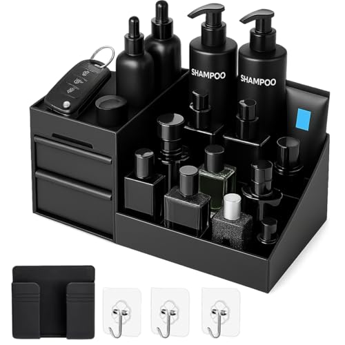 MISH&CA Cologne Organizer for Men, Cologne Organizer for Men and Women with Gift Hooks & Phone Holder Cologne Stand with Drawers for Skincare, Grooming, Toiletries Accessories –Parfume holder