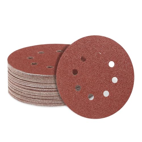 SUPBICCO 50 PCS 40 Grit 5 Inch 8 Hole Sanding Discs Hook and Loop Round Sandpaper Pads for Random Orbital Sander