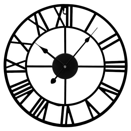 ZENO Large Wall Clock | Large Kitchen Clock | Skeleton Clocks | Wall Mounted Black Clocks with Roman Numerals Great for Bedroom, Kitchen, Home, Indoor & Outdoor | 40CM