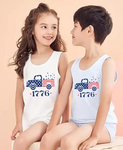 Image of 4th of July Tank Tops Boys Girls American Flag Shirts Kids Patriotic USA T-Shirt Cotton Sleeveless Tees Tops 1-7T