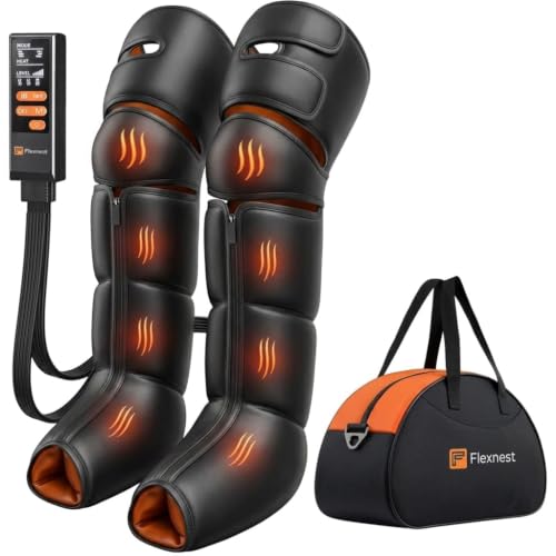 Image of Flexnest Heated Leg Massager, 3-in-1 Leg Compression Massager for Circulation and Pain Relief Air Compression Foot, Calf, Thigh Massager with Handheld Controller - Black Flow
