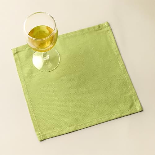 Image of Encasa XO Dining Cocktail Napkins 12 pcs (1 Dozen) Set of Large 23x23 cm (9 inchx9 inch) - Lime Green - Absorbent Heavy Cotton Party Fabric Machine Washable for Home Restaurant Banquet & Hotel
