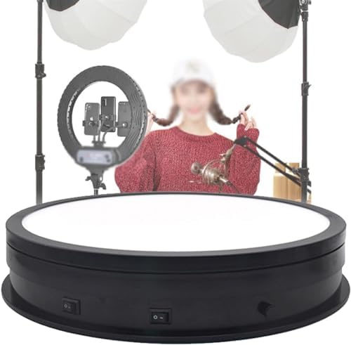 360° Automatic Mute Rotating Turntable, Motorized Rotating Stand Display Table with LED Light, 30CM Motorized Rotating Display Stand for 20KG Item Photography Turntable