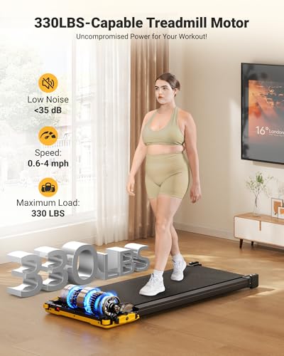 Image of THERUN Under Desk Walking Pad Treadmill with 5% /8% Incline, 2.5HP with 330 /265 LBS Weight Capacity, Ultra-Quiet Under Desk Machine with Remote & LED Display for Home & Office Use