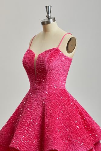 Sequin Homecoming Dresses Tiered for Teens Sparkly Short Prom Dress V Neck Cocktail Gowns4