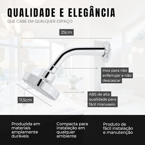 Ducha Gas Chuveiro Redondo Articulado Externa Cromado Luxo, Chuveiro a Gas, Ducha Piscina, Cromado