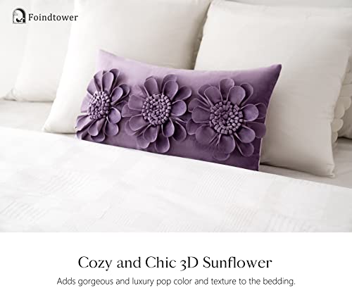 Foindtower Pack Of 2 Decorative Handmade 3D Flower Pillow Covers Sunflower Lumbar Throw Pillow Floral Velvet Accent Pillow Case With Hidden Zipper For Bed Couch Sofa Chair Home Decor 12X20 Inch Purple #TOP6