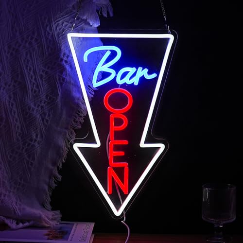 Image of Bar Open Neon Sign USB Powered Open Arrow Guide Neon Sign for Bar Decor Dimmable Switch Light Up Bar Sign for Club Beer Shop Neon Light (16.5 * 9.8 In)