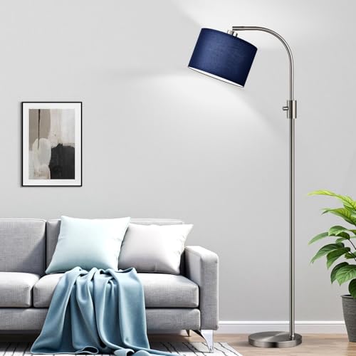 Image of Nintiue Upgraded Modern Arc Dimmable Tall Standing Floor Lamp with Blue Shade, 1200 Lumens LED Bulb Included, for Living & Reading Room, Bedroom, Office & Nursery, Brushed Nickel