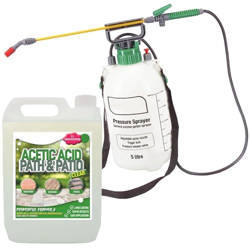 5L Pressure Sprayer & Garden Acetic Acid Vinegar Strong Concentrated Outdoor Cleaner For Patio Garden Driveways Cracks Crevices Gravel Stones & Tarmac