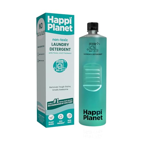 Happi Planet | Organic Laundry Liquid Detergent | 1L | Floral Mist Fragrance | Front Load & Top Load | Natural, Plant Based, Eco-Friendly, Herbal, Non-Toxic | Removes Stains & Odour, Protects Colour