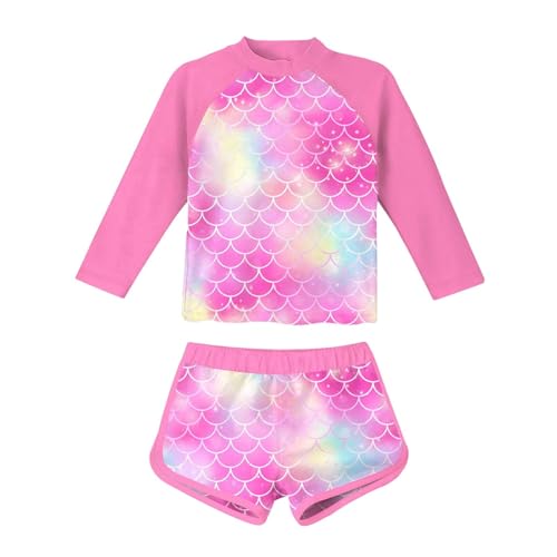 Generisch Traje de baño de dos piezas para niñas, traje de baño de manga larga con protección UPF 50, traje de baño para niñas de 4 a 10 años, disfraz de sirena, traje de baño deportivo, Bañador