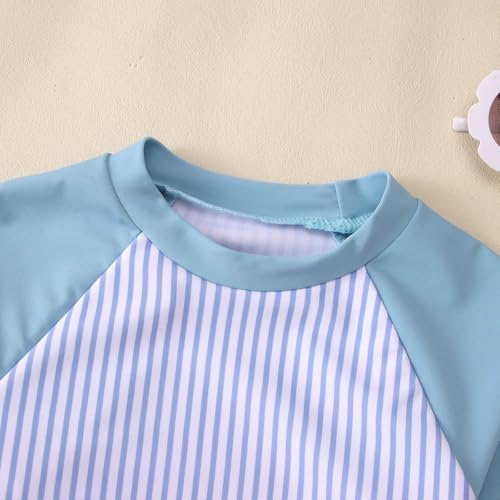 Ritatte Girls Rash Guard Swimsuit 2 Pieces Stripe Bathing Suit Long Sleeve Rashguard Beach Shorts Summer Swimwear 7-12T3