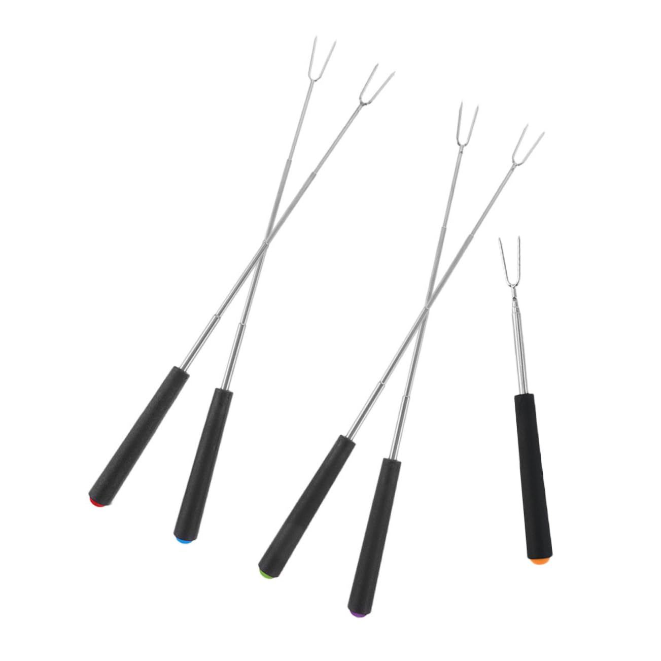 Gogogmee Stainless Steel Bbq Forks 5 Piece Set Extendable Rotating Skewers for Hot Dogs Kebabs Chicken Steak Veggies