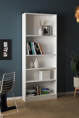 Tvilum Element Wide 5 Shelf Bookcase, Tall, White - Thumbnail 2