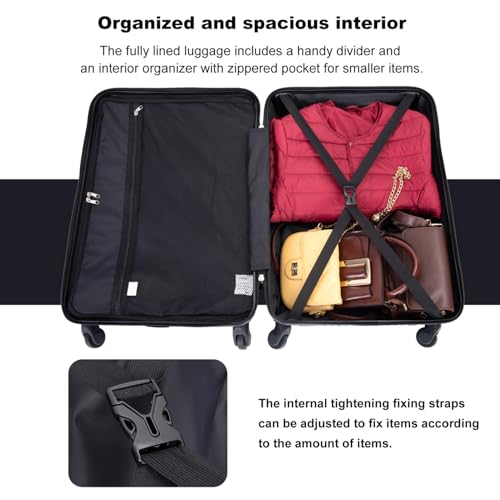 3 Piece Luggage Sets Pc+Abs Lightweight Suitcase With Two Hooks, Spinner Wheels, (20/24/28) Gold4