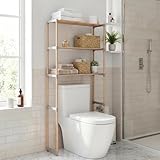 Giantex Over The Toilet Storage Shelf, 3-Tier Pine Wood Space-Saving Above Toilet Shelf Rack, Freestanding Over Toilet Bathroom Organizer for Laundry, Balcony, Restroom