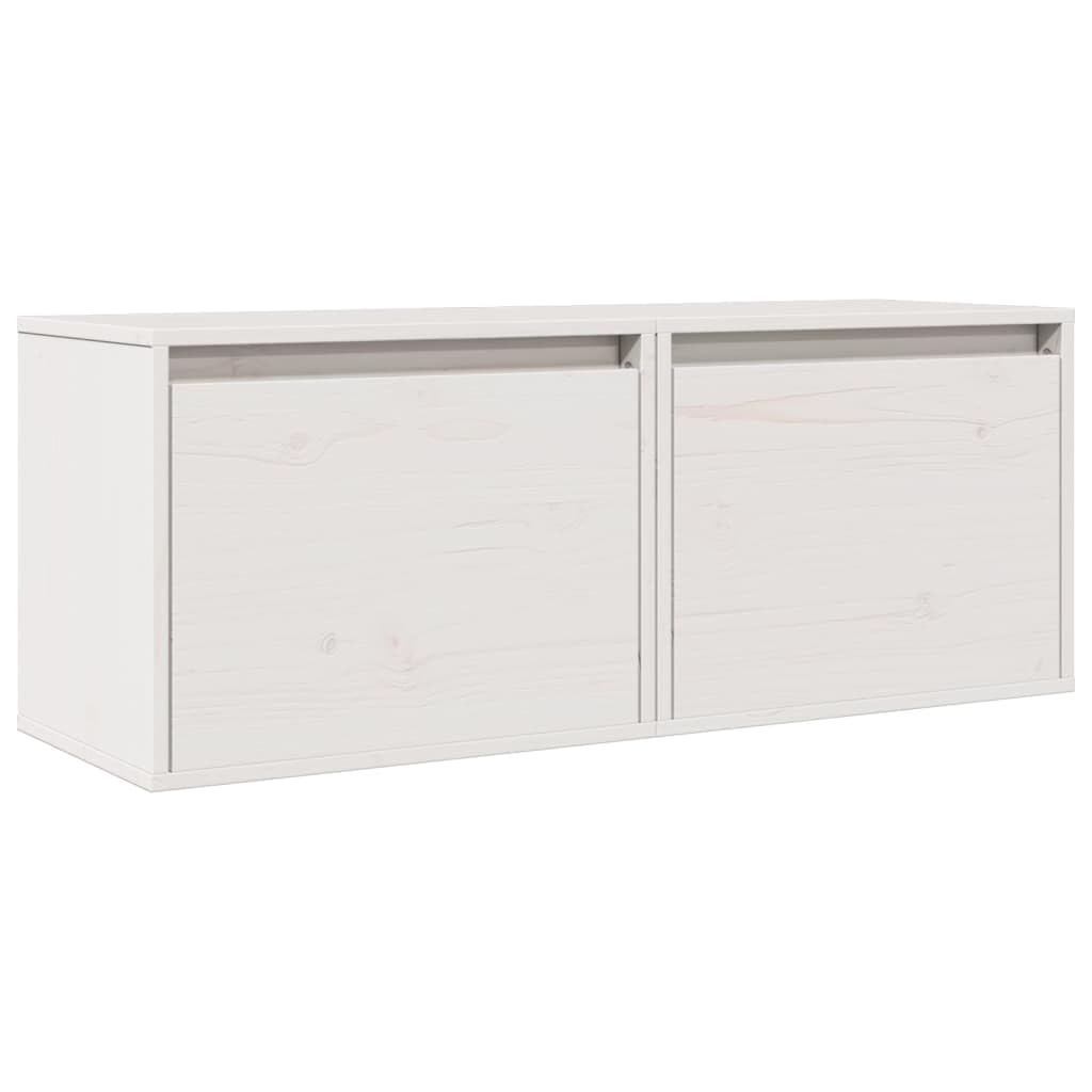Meuble TV mural blanc suspendu en pin massif pour optimiser le rangement du salon