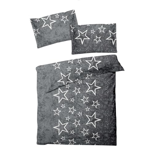 Weihnachts Bettwäsche 160x210 21 G BETTWARENSHOP Biber Bettwäsche Sterne anthrazit 160x210 cm + 65x100...