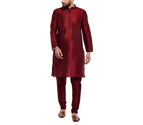 Kurta de seda Dupion roja Sojanya túnica tradicional india masculina