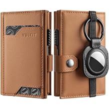 VULKIT Airtag Wallet with Keyring Mens Pop up Credit Card Wallet Compatiable with Air Tag Holder Trifold ID Window RFID Blocking