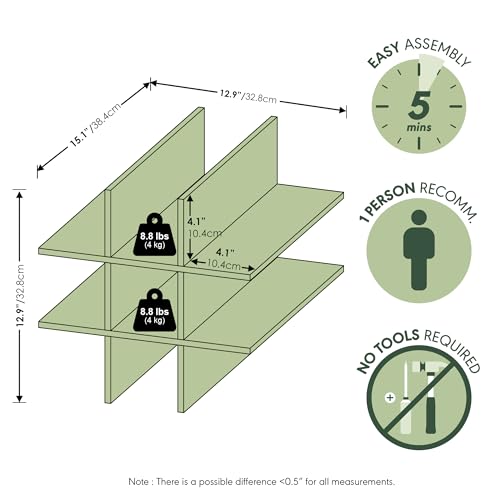 Image of Furinno Cubicle 9-Compartment Cube Insert, Cube Organizer, Plain White | 12.9W x 12.9H, Tool-Free Assembly, Shelf Accessory, Fits into Furinno Triple Thick Cubes, Ikea Kallax, for Organization