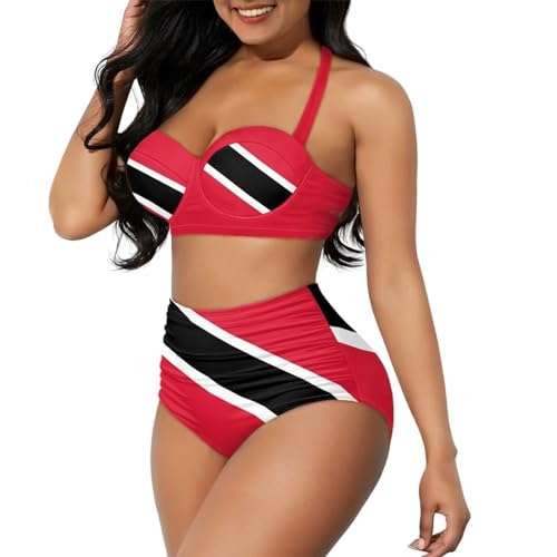 Womens High Waisted Bikini Sets Halter High Rise Two Piece Swimsuits Push Up Tummy Control Bathing Suits Size S-2XL