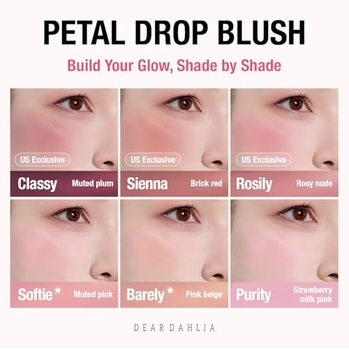 Image of DEAR DAHLIA Petal Drop Liquid Blush (Purity) - Natural Dewy Glow Serum Blush, Buildable & Blendable, Sheer Watercolor Finish, Vegan Korean Makeup for Cheeks, 0.14 oz