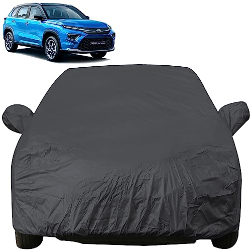 Image of Autofact Car Body Cover with Mirror Pockets Compatible for Toyota Urban Cruiser Hyryder (Triple Stitched, Bottom Fully Elastic, Dark Grey)