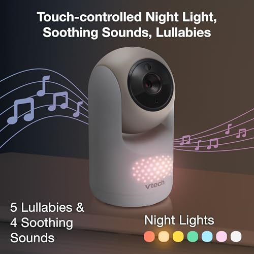 Image of VTech Baby Monitor No WiFi, 2 Cameras, 7 inch Split IPS Screen, 5000mAh 12Hr Battery, 360 Pan Tilt Zoom, Night Vision, Night Light | Advanced Max Twin Tan