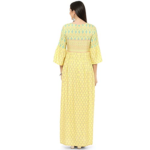 Image of Rangriti Yellow Viscose Flared Dress for Women