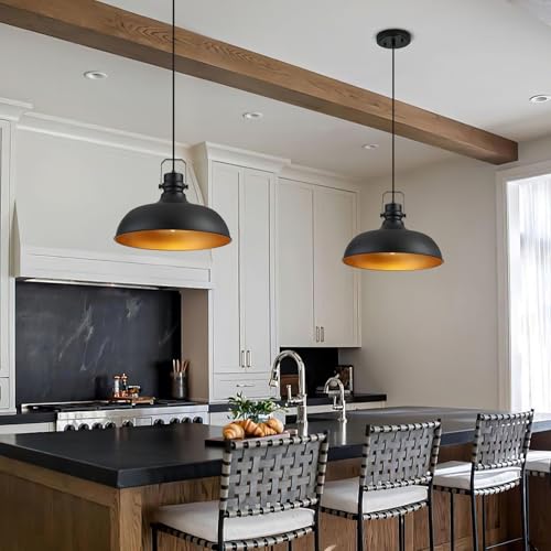Image of Black Farmhouse Pendant Lights for Kitchen Island 16 Inch
