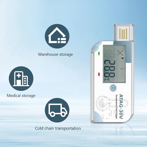 Image of Temperature Data Logger LCD Single Use USB Data Recorder with PDF Report 180Days Atag-30V 1