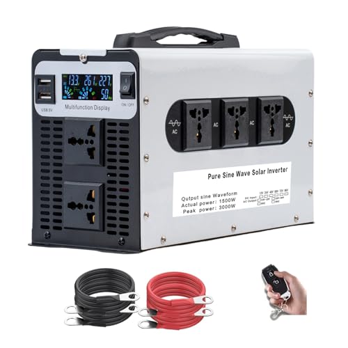 BAIYITONGDA 3000W DC 12V/24V/48V/60V/72V Cargador Inversor de Onda Sinusoidal Pura Fase Dividida Entrada DC Salida CA 120V/240V, Convertidor Inversor de Energía Solar de Baja Frecuencia,24V to 220V