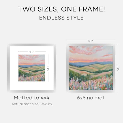 Image of Homeforia 6x6 Silver Picture Frame, High-End Metal, 4x4 Mat, Glass | High End Aluminum, Tempered Glass, Acid-Free 4x4 Removable Mat, 6x6 in Edge-to-Edge Display 6x6, Wall Kit, Set Of 3