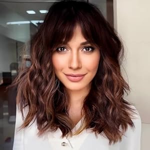 Colorfulpanda Medium Brown Short Bob Wigs for Women Wavy Wigs with Fringe Natural Heat Resistant Synthetic Hair for Daily Use and Cosplay 16 inch